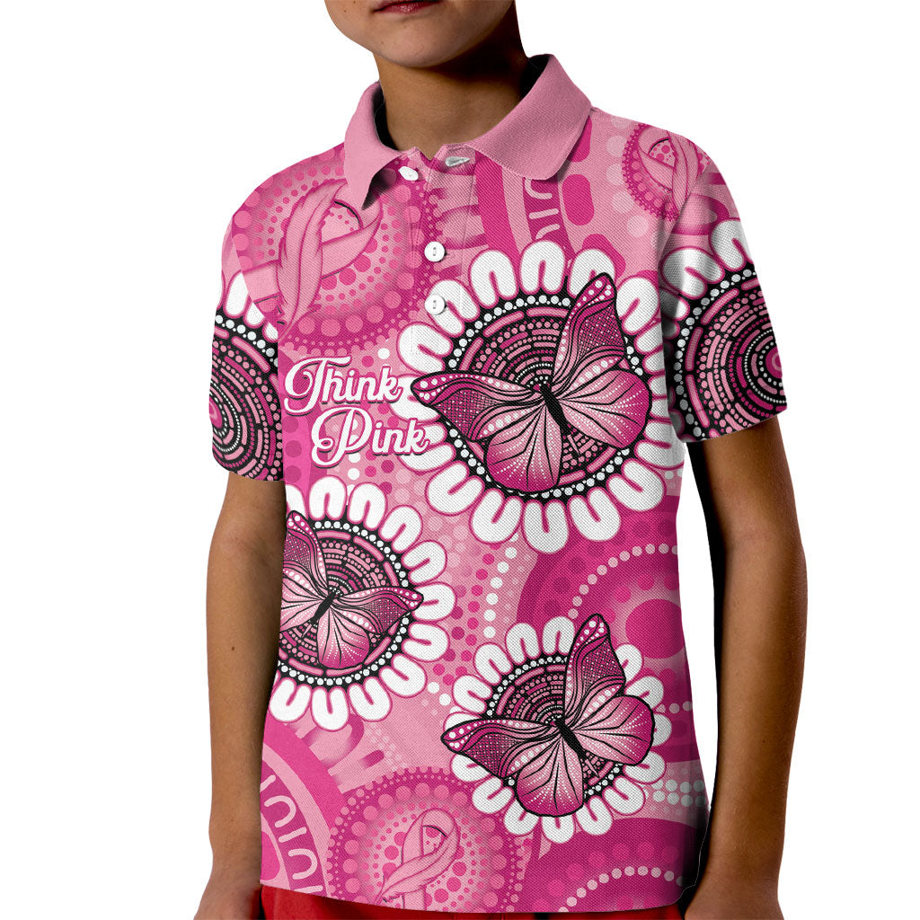 Personalised Australia Indigenous Kid Polo Shirt Breast Cancer Ribbon Think Pink - Pink Version