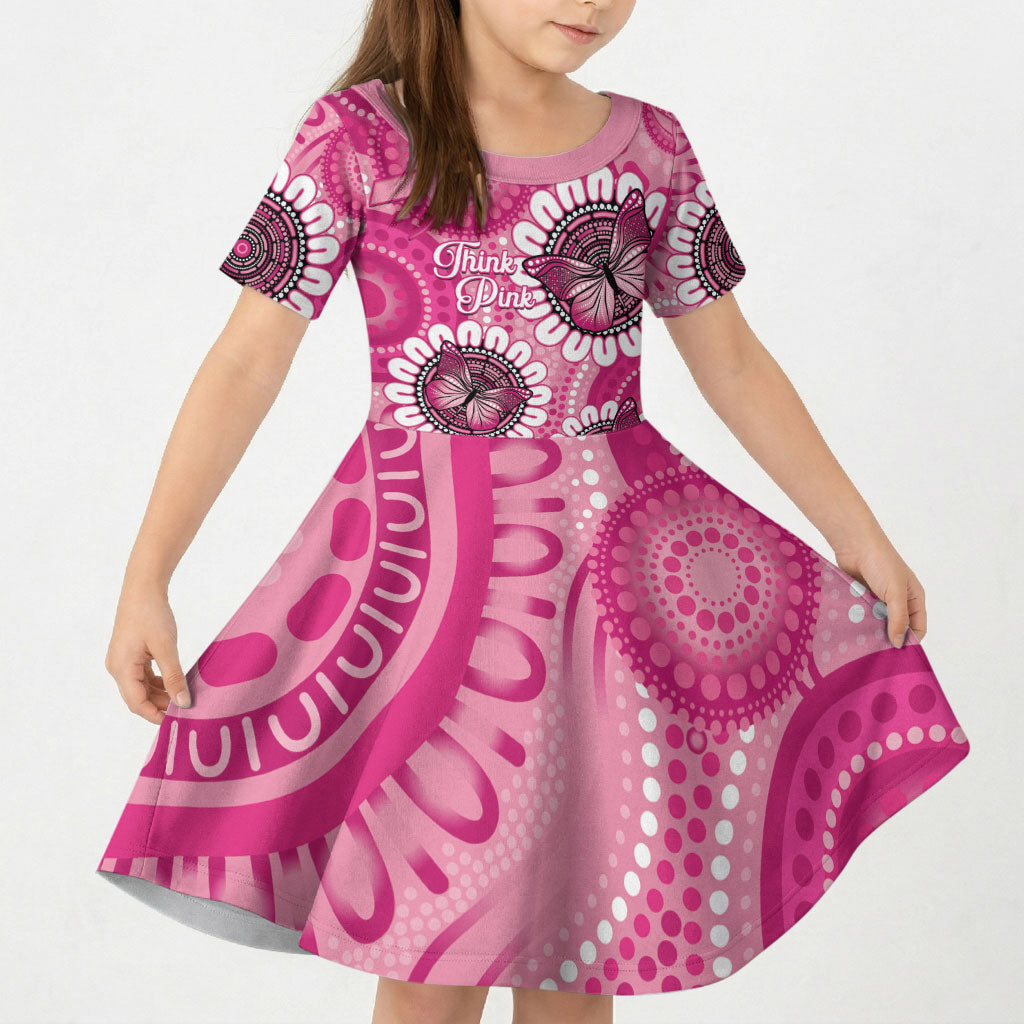 Personalised Australia Indigenous Kid Short Sleeve Dress Breast Cancer Ribbon Think Pink - Pink Version