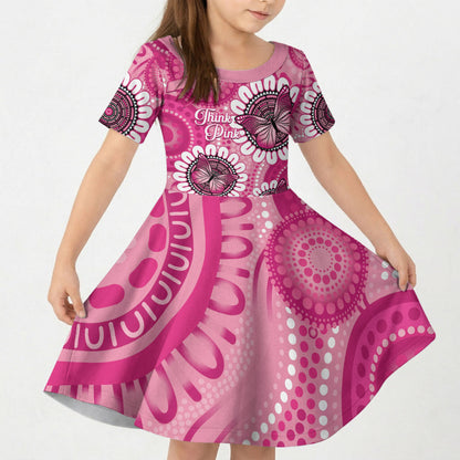 Personalised Australia Indigenous Kid Short Sleeve Dress Breast Cancer Ribbon Think Pink - Pink Version
