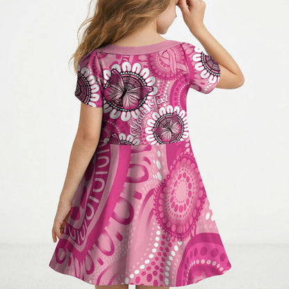 Personalised Australia Indigenous Kid Short Sleeve Dress Breast Cancer Ribbon Think Pink - Pink Version