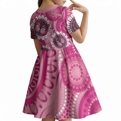 Personalised Australia Indigenous Kid Short Sleeve Dress Breast Cancer Ribbon Think Pink - Pink Version