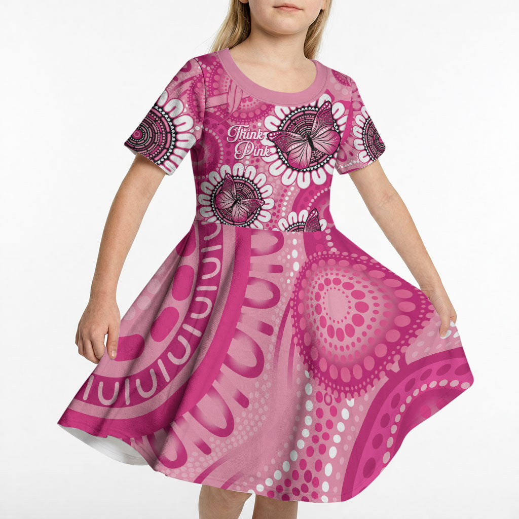 Personalised Australia Indigenous Kid Short Sleeve Dress Breast Cancer Ribbon Think Pink - Pink Version