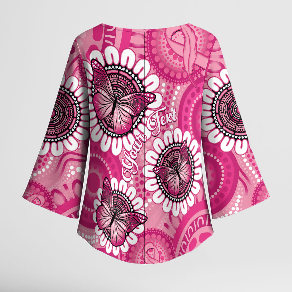 Personalised Australia Indigenous Kimono Sleeve Blouse Breast Cancer Ribbon Think Pink - Pink Version