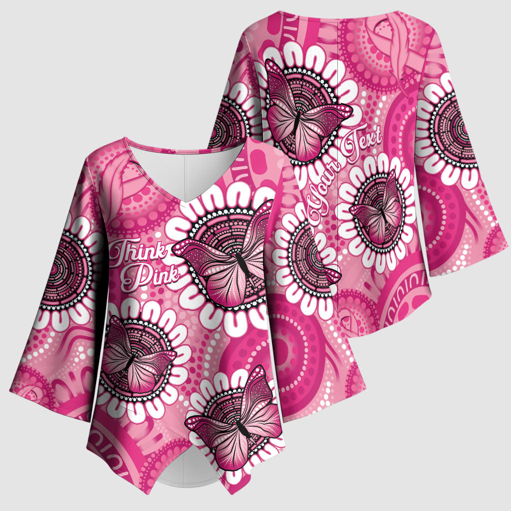 Personalised Australia Indigenous Kimono Sleeve Blouse Breast Cancer Ribbon Think Pink - Pink Version