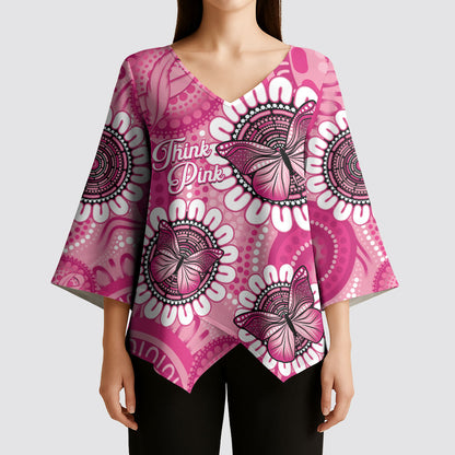 Personalised Australia Indigenous Kimono Sleeve Blouse Breast Cancer Ribbon Think Pink - Pink Version
