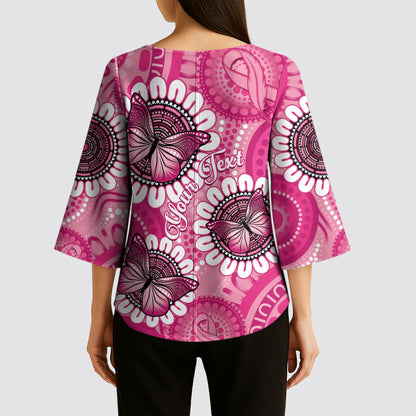 Personalised Australia Indigenous Kimono Sleeve Blouse Breast Cancer Ribbon Think Pink - Pink Version