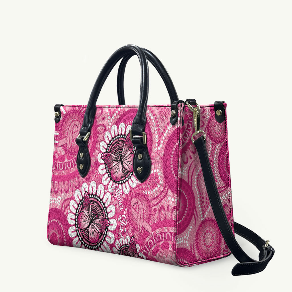 Personalised Australia Indigenous Leather Bag Breast Cancer Ribbon Think Pink - Pink Version