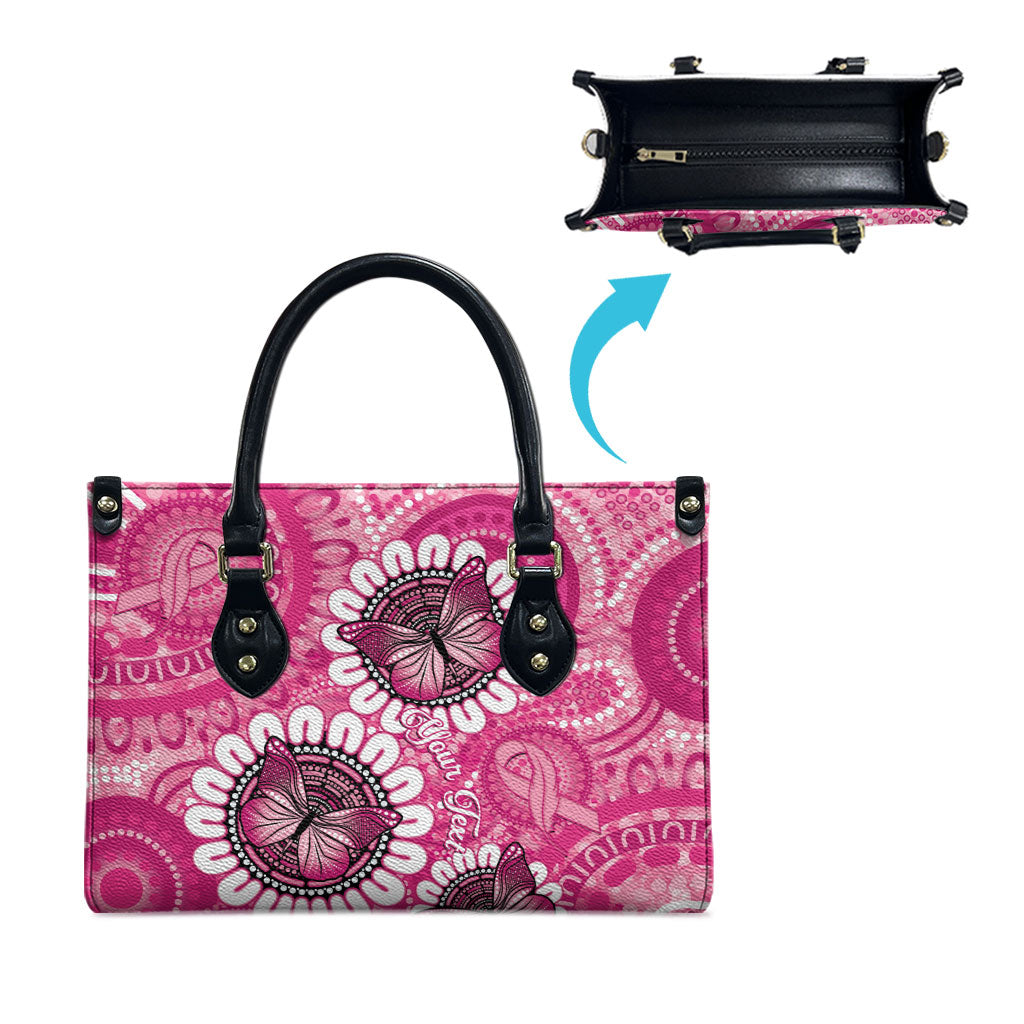 Personalised Australia Indigenous Leather Bag Breast Cancer Ribbon Think Pink - Pink Version