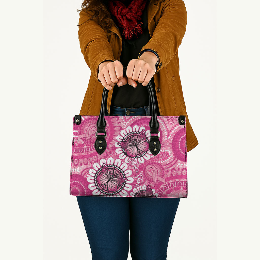Personalised Australia Indigenous Leather Bag Breast Cancer Ribbon Think Pink - Pink Version
