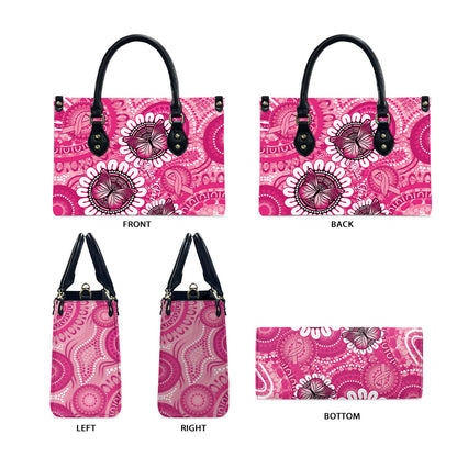 Personalised Australia Indigenous Leather Bag Breast Cancer Ribbon Think Pink - Pink Version
