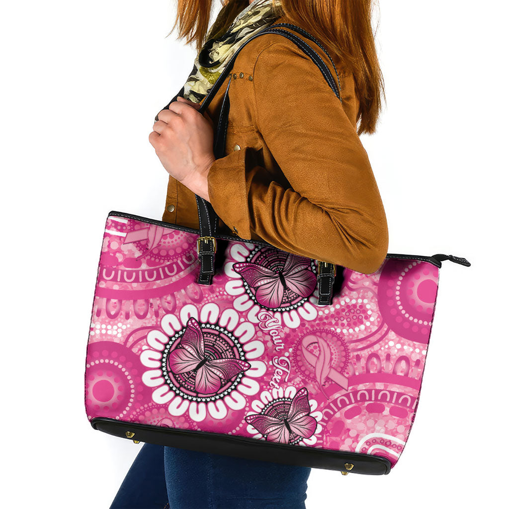 Personalised Australia Indigenous Leather Tote Bag Breast Cancer Ribbon Think Pink - Pink Version