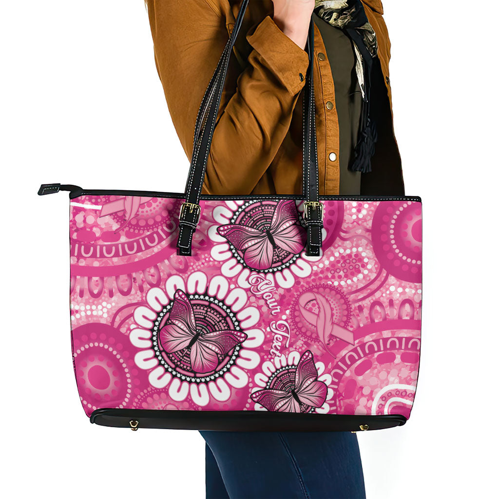 Personalised Australia Indigenous Leather Tote Bag Breast Cancer Ribbon Think Pink - Pink Version