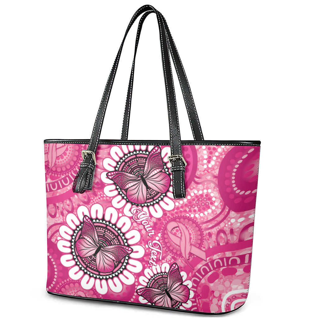 Personalised Australia Indigenous Leather Tote Bag Breast Cancer Ribbon Think Pink - Pink Version