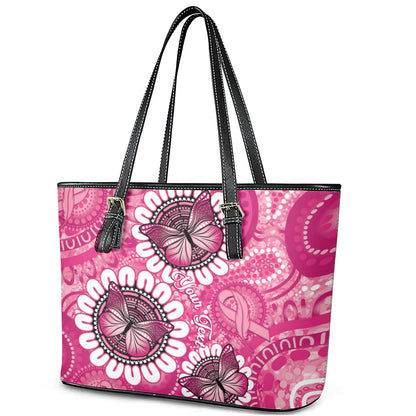 Personalised Australia Indigenous Leather Tote Bag Breast Cancer Ribbon Think Pink - Pink Version