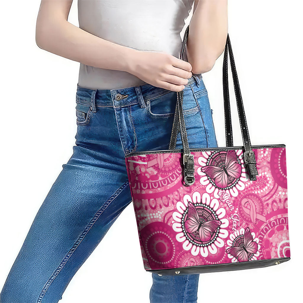 Personalised Australia Indigenous Leather Tote Bag Breast Cancer Ribbon Think Pink - Pink Version