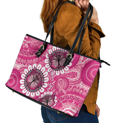 Personalised Australia Indigenous Leather Tote Bag Breast Cancer Ribbon Think Pink - Pink Version