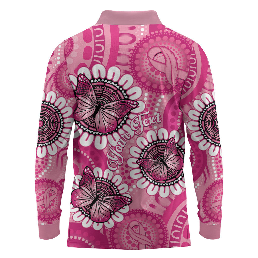Personalised Australia Indigenous Long Sleeve Polo Shirt Breast Cancer Ribbon Think Pink - Pink Version