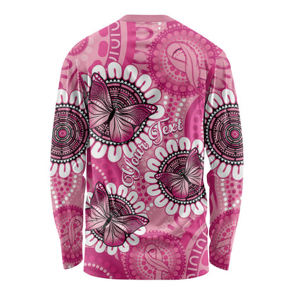 Personalised Australia Indigenous Long Sleeve Shirt Breast Cancer Ribbon Think Pink - Pink Version