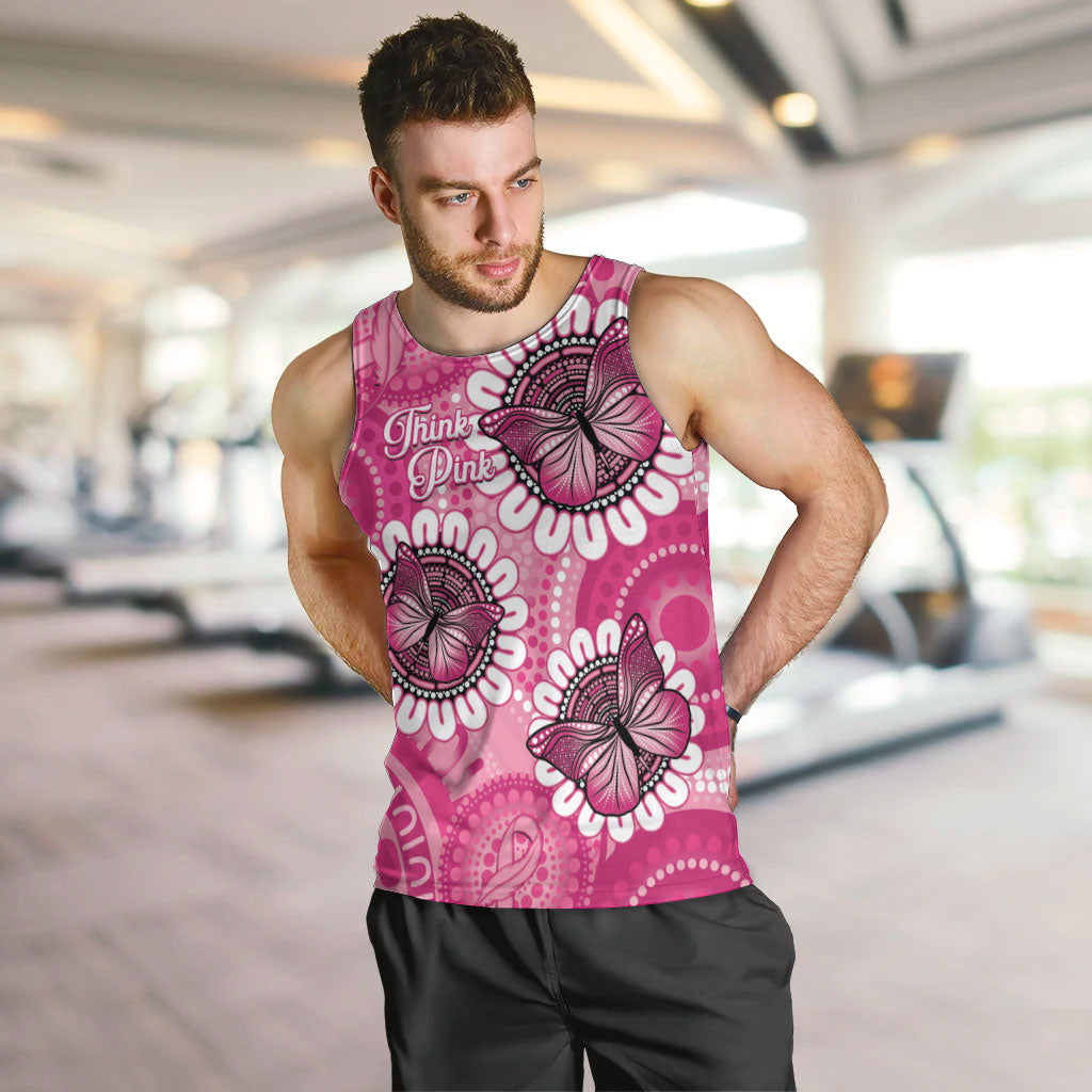 Personalised Australia Indigenous Men Tank Top Breast Cancer Ribbon Think Pink - Pink Version