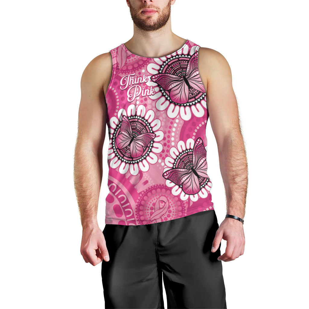 Personalised Australia Indigenous Men Tank Top Breast Cancer Ribbon Think Pink - Pink Version