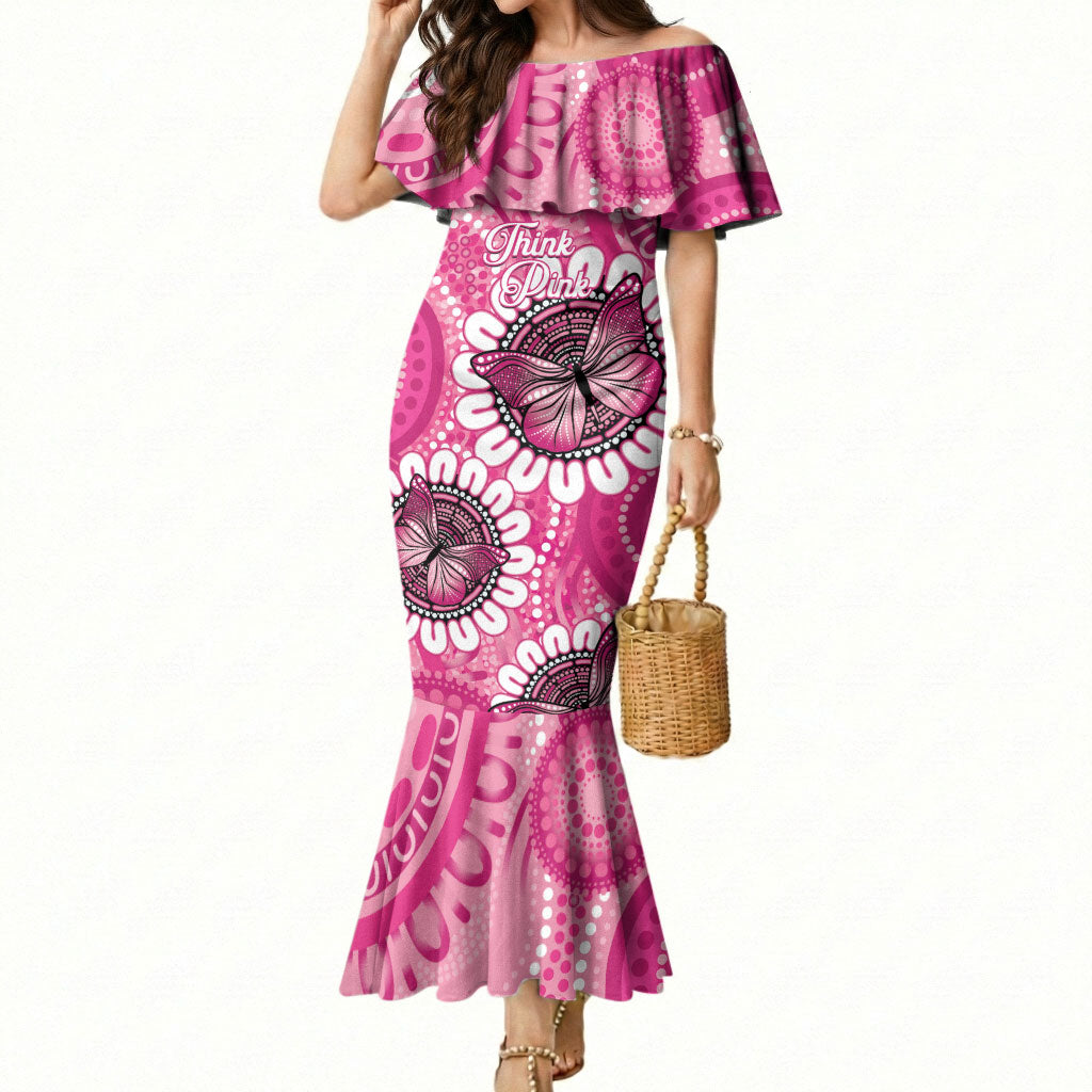 Personalised Australia Indigenous Mermaid Dress Breast Cancer Ribbon Think Pink - Pink Version