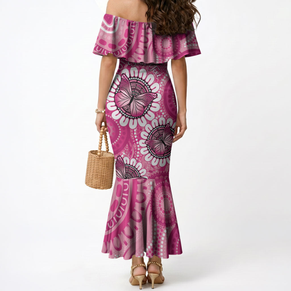 Personalised Australia Indigenous Mermaid Dress Breast Cancer Ribbon Think Pink - Pink Version