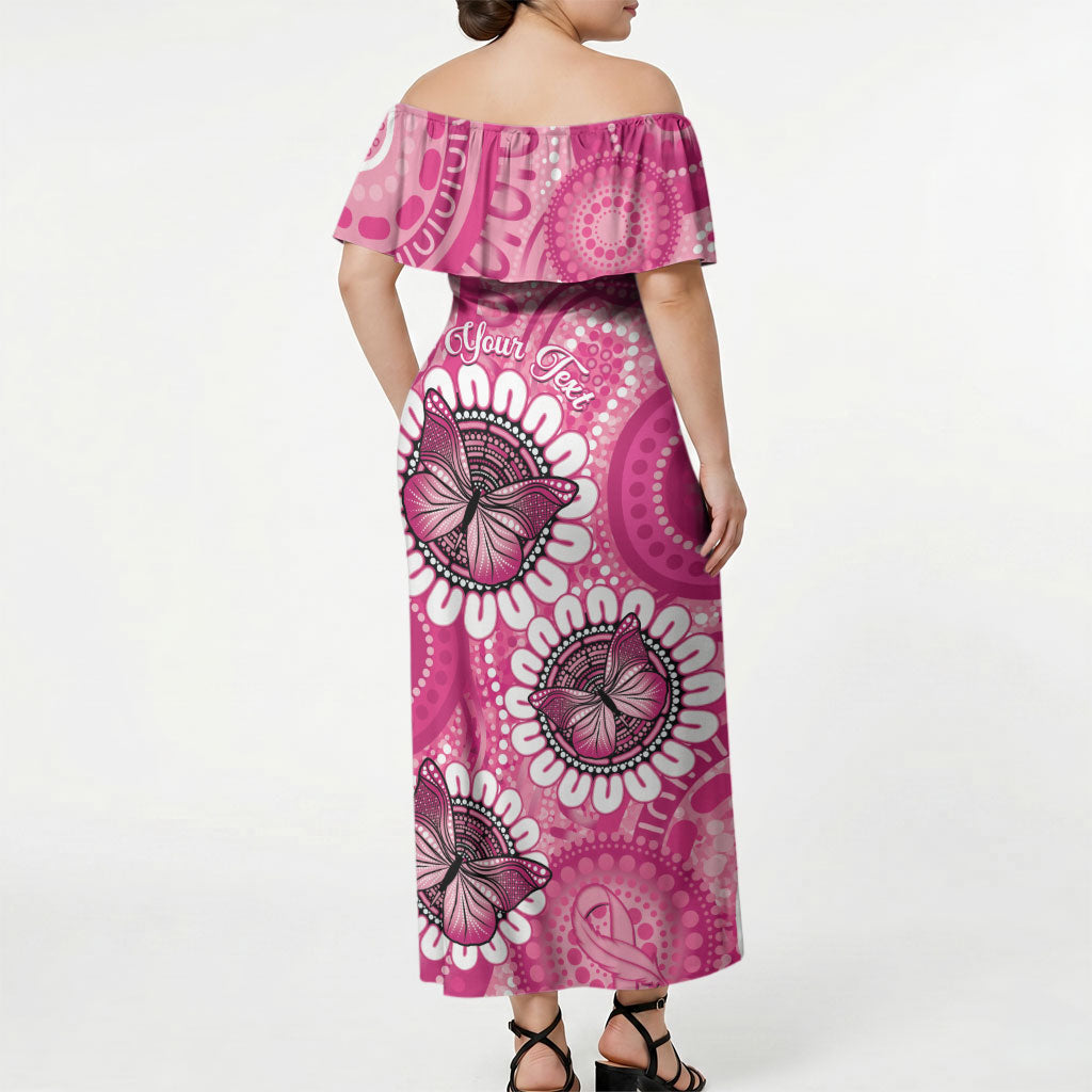 Personalised Australia Indigenous Off Shoulder Maxi Dress Breast Cancer Ribbon Think Pink - Pink Version