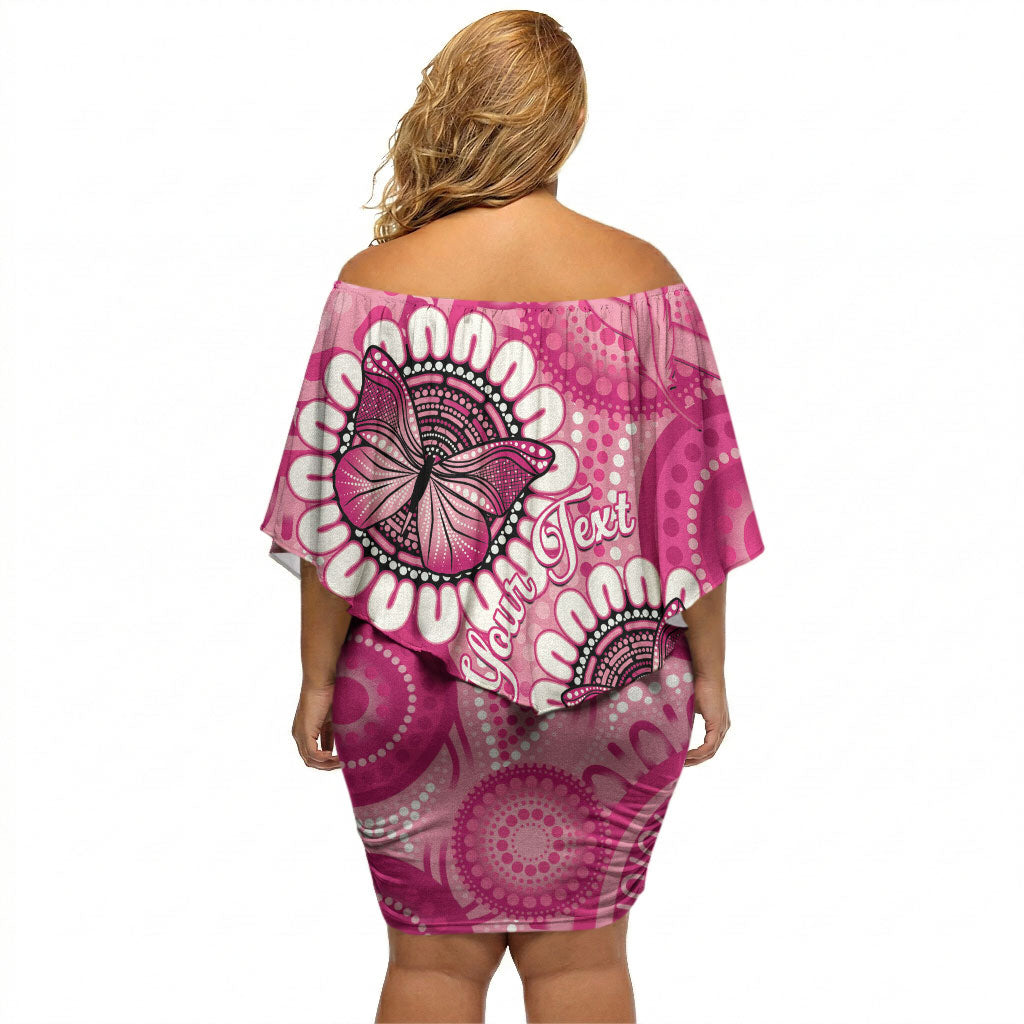 Personalised Australia Indigenous Off Shoulder Short Dress Breast Cancer Ribbon Think Pink - Pink Version