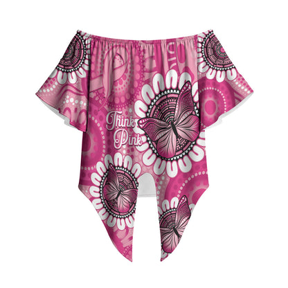 Personalised Australia Indigenous Off Shoulder Wrap Waist Top Breast Cancer Ribbon Think Pink - Pink Version