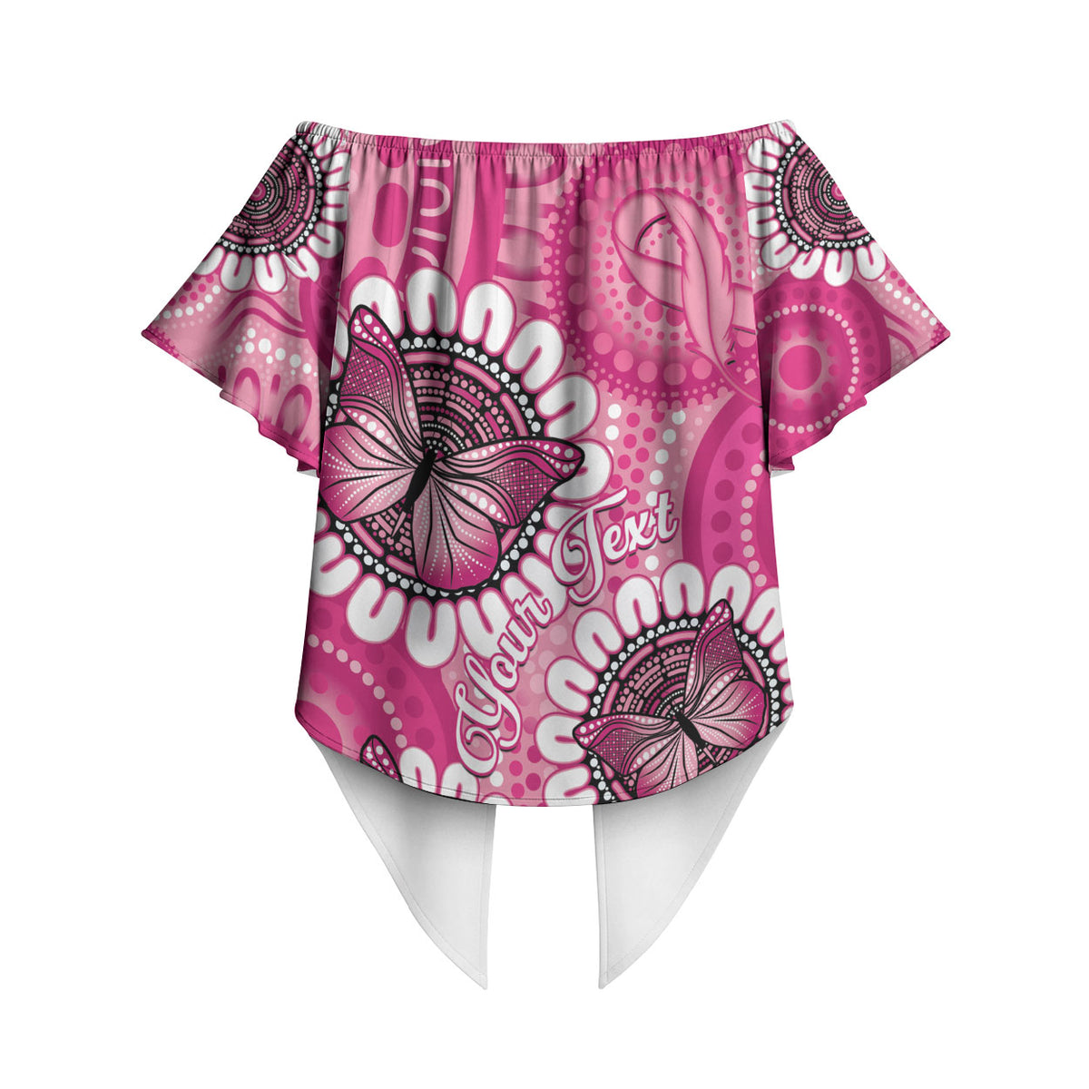 Personalised Australia Indigenous Off Shoulder Wrap Waist Top Breast Cancer Ribbon Think Pink - Pink Version