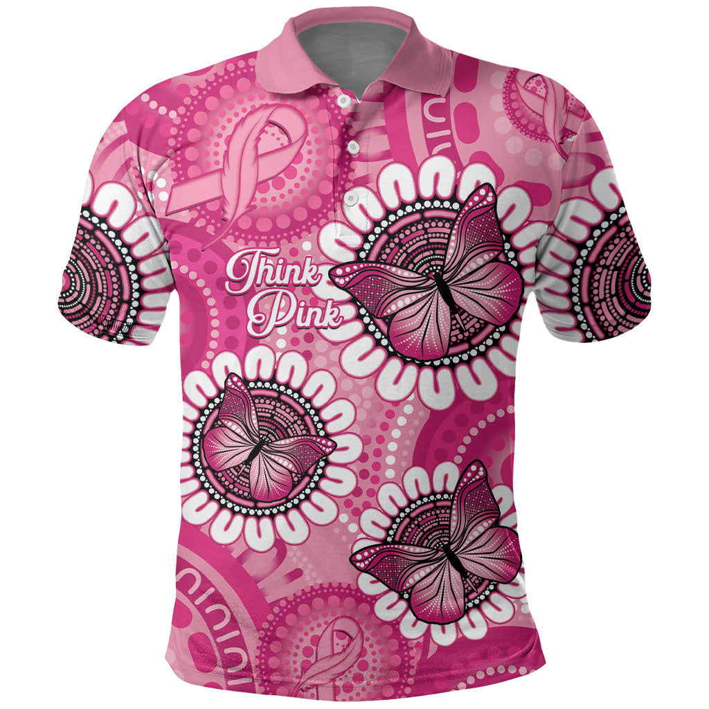 Personalised Australia Indigenous Polo Shirt Breast Cancer Ribbon Think Pink - Pink Version