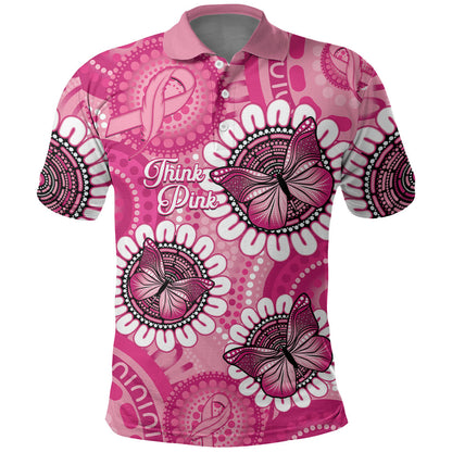 Personalised Australia Indigenous Polo Shirt Breast Cancer Ribbon Think Pink - Pink Version