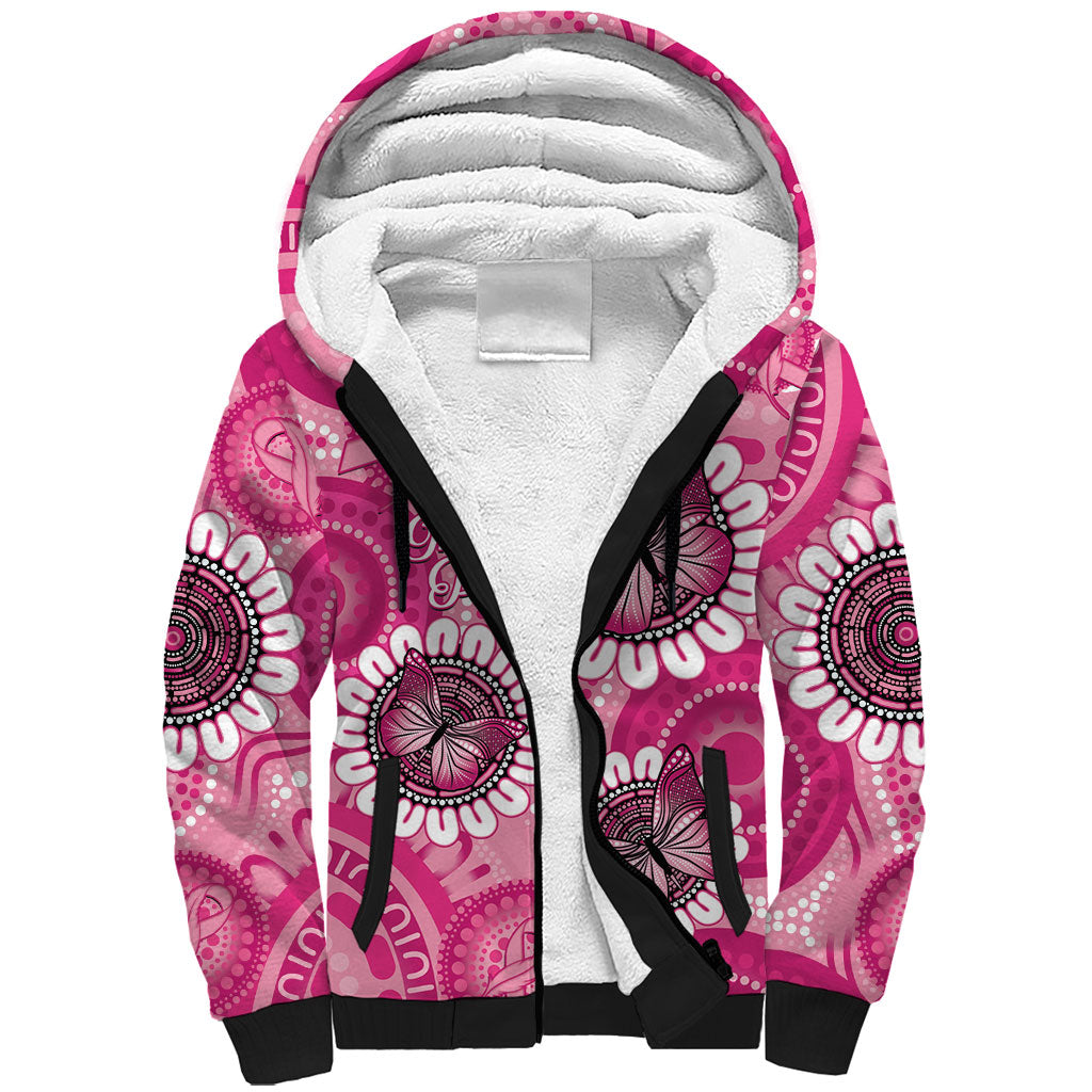Personalised Australia Indigenous Sherpa Hoodie Breast Cancer Ribbon Think Pink - Pink Version