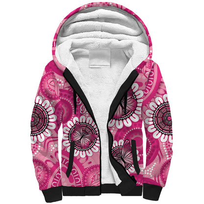 Personalised Australia Indigenous Sherpa Hoodie Breast Cancer Ribbon Think Pink - Pink Version