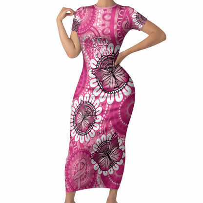 Personalised Australia Indigenous Short Sleeve Bodycon Dress Breast Cancer Ribbon Think Pink - Pink Version