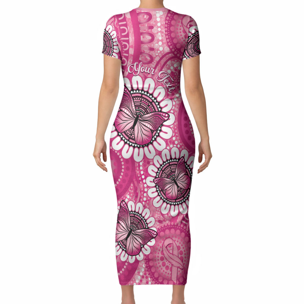 Personalised Australia Indigenous Short Sleeve Bodycon Dress Breast Cancer Ribbon Think Pink - Pink Version