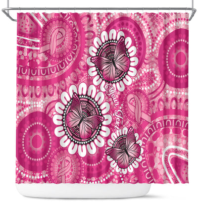 Personalised Australia Indigenous Shower Curtain Breast Cancer Ribbon Think Pink - Pink Version