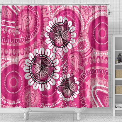 Personalised Australia Indigenous Shower Curtain Breast Cancer Ribbon Think Pink - Pink Version
