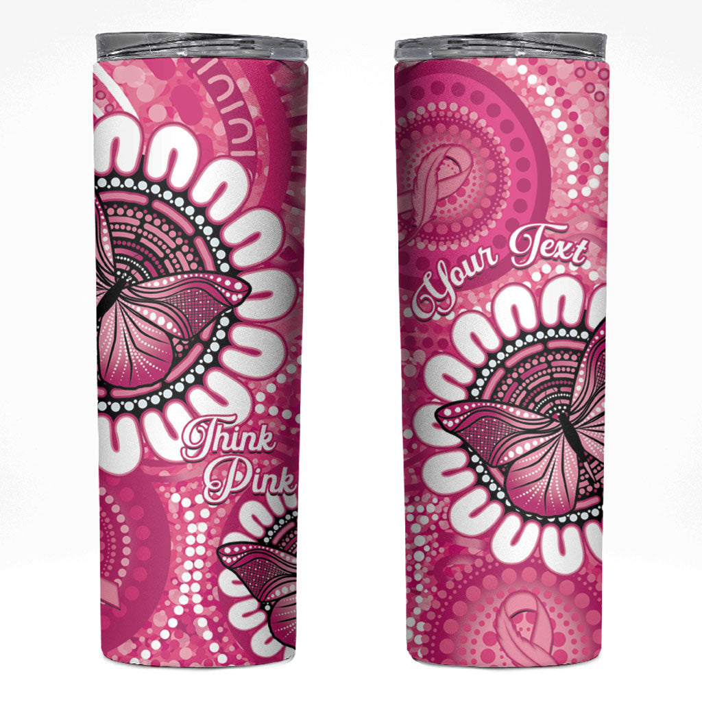 Personalised Australia Indigenous Skinny Tumbler Breast Cancer Ribbon Think Pink - Pink Version