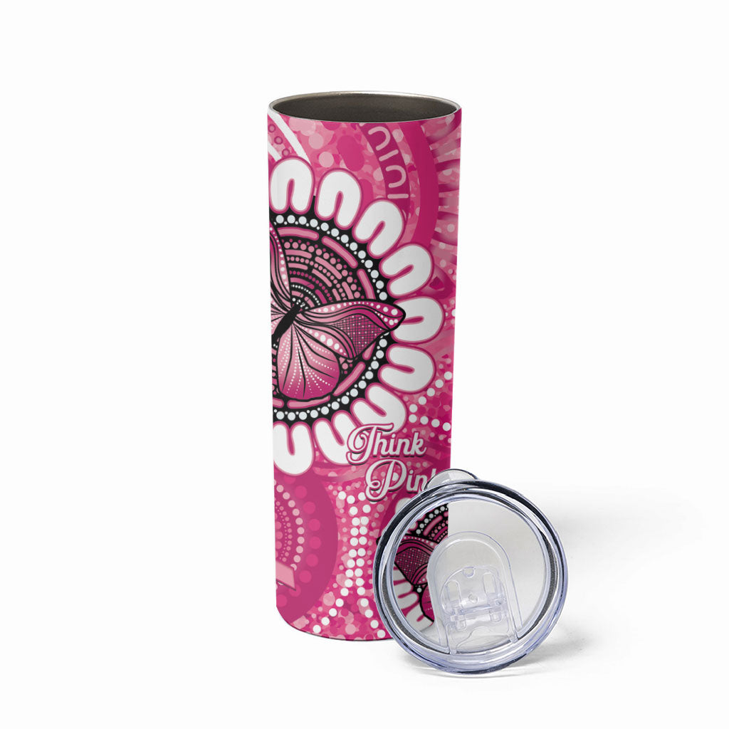 Personalised Australia Indigenous Skinny Tumbler Breast Cancer Ribbon Think Pink - Pink Version