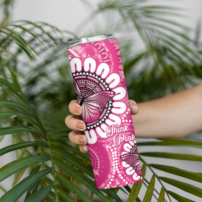 Personalised Australia Indigenous Skinny Tumbler Breast Cancer Ribbon Think Pink - Pink Version