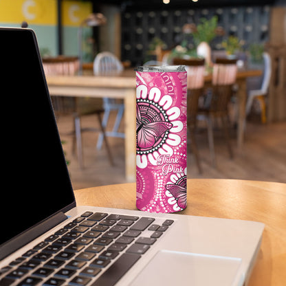 Personalised Australia Indigenous Skinny Tumbler Breast Cancer Ribbon Think Pink - Pink Version