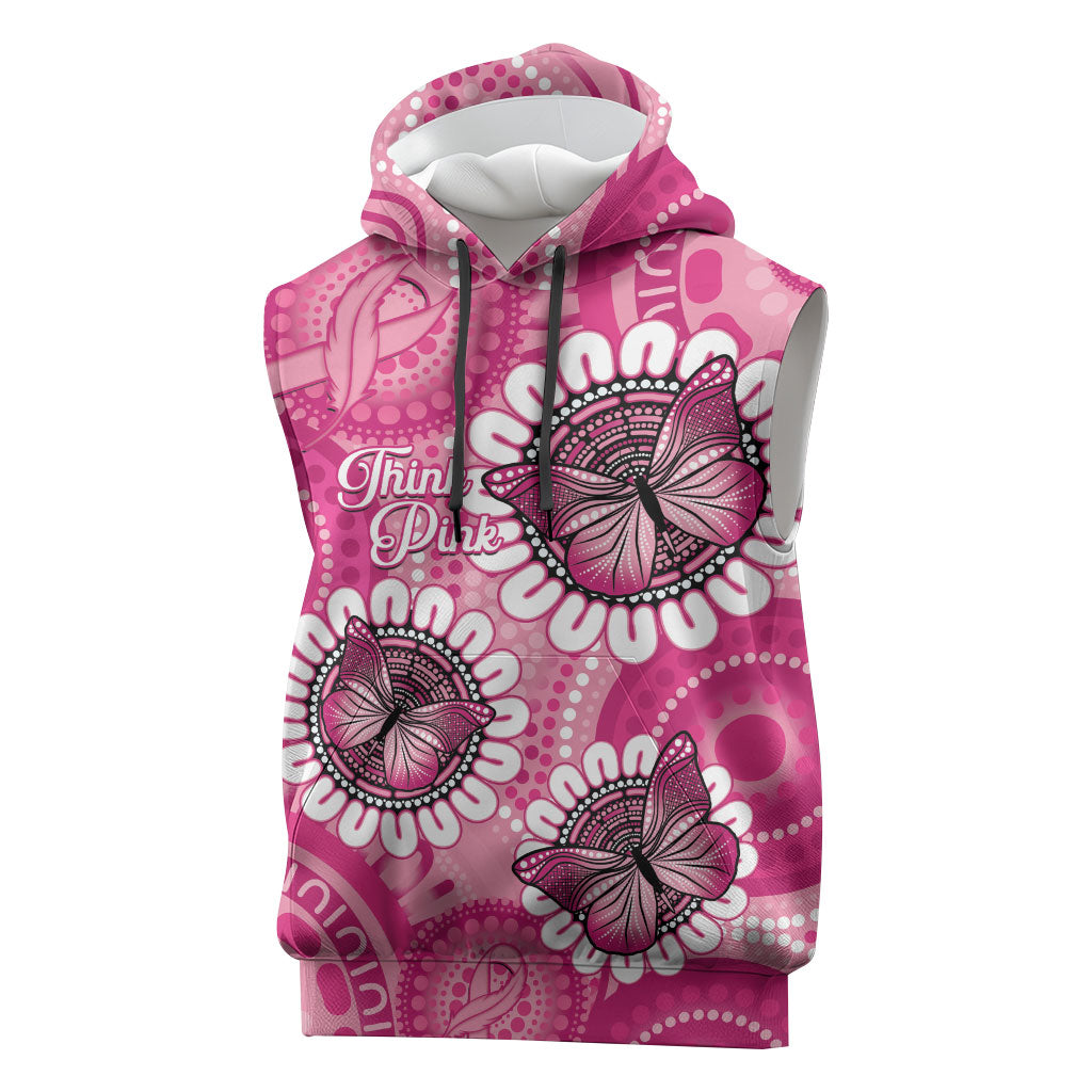 Personalised Australia Indigenous Sleeveless Hoodie Breast Cancer Ribbon Think Pink - Pink Version