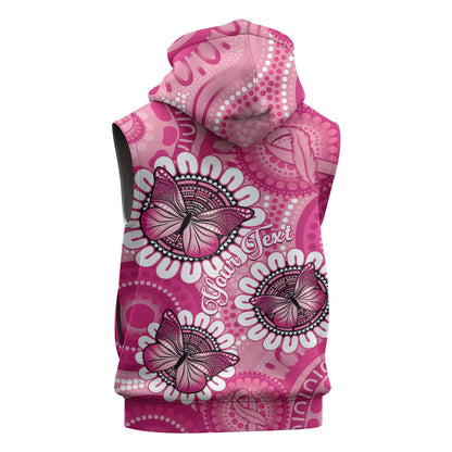 Personalised Australia Indigenous Sleeveless Hoodie Breast Cancer Ribbon Think Pink - Pink Version