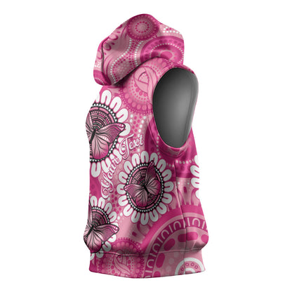 Personalised Australia Indigenous Sleeveless Hoodie Breast Cancer Ribbon Think Pink - Pink Version