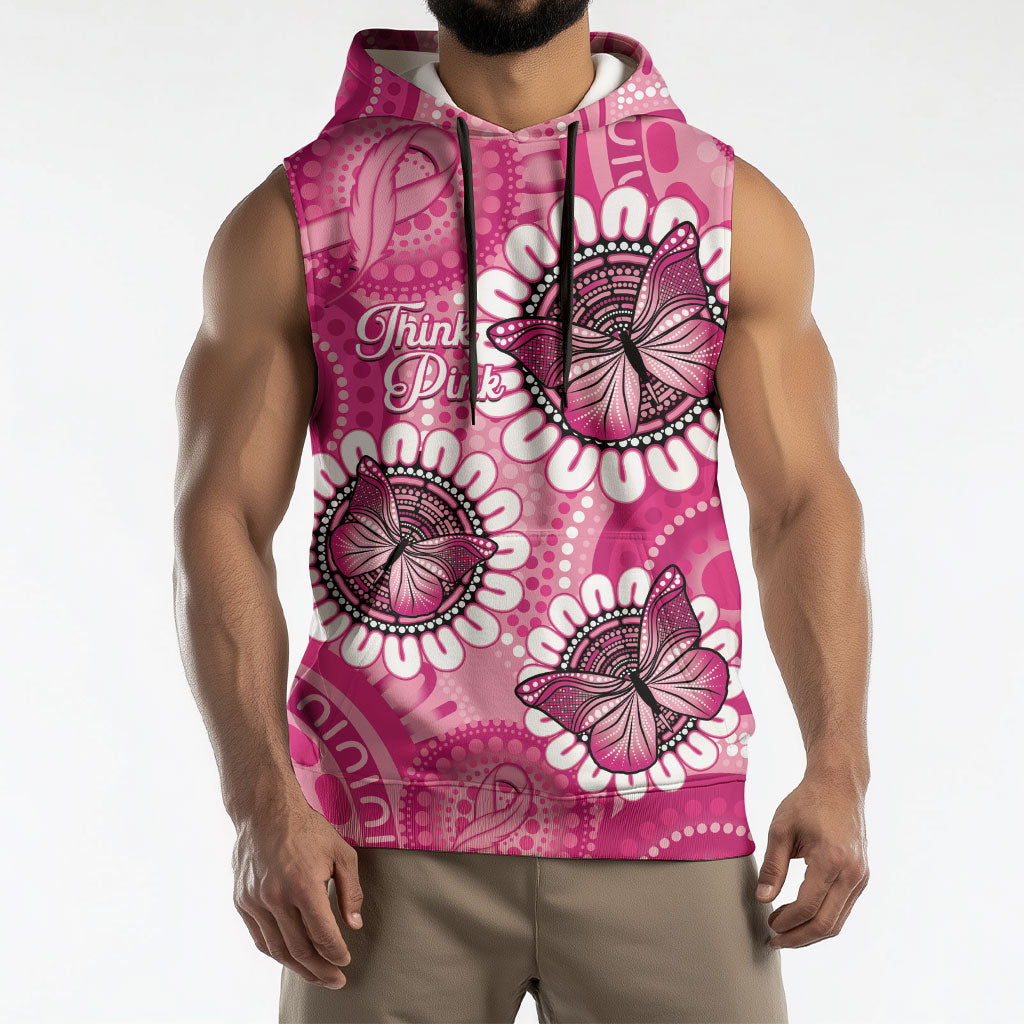Personalised Australia Indigenous Sleeveless Hoodie Breast Cancer Ribbon Think Pink - Pink Version