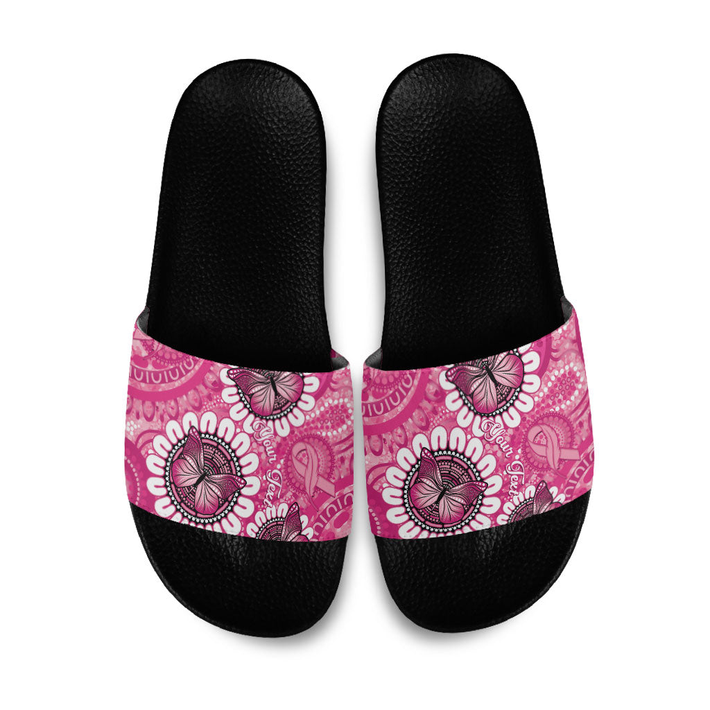 Personalised Australia Indigenous Slide Sandals Breast Cancer Ribbon Think Pink - Pink Version
