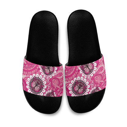 Personalised Australia Indigenous Slide Sandals Breast Cancer Ribbon Think Pink - Pink Version