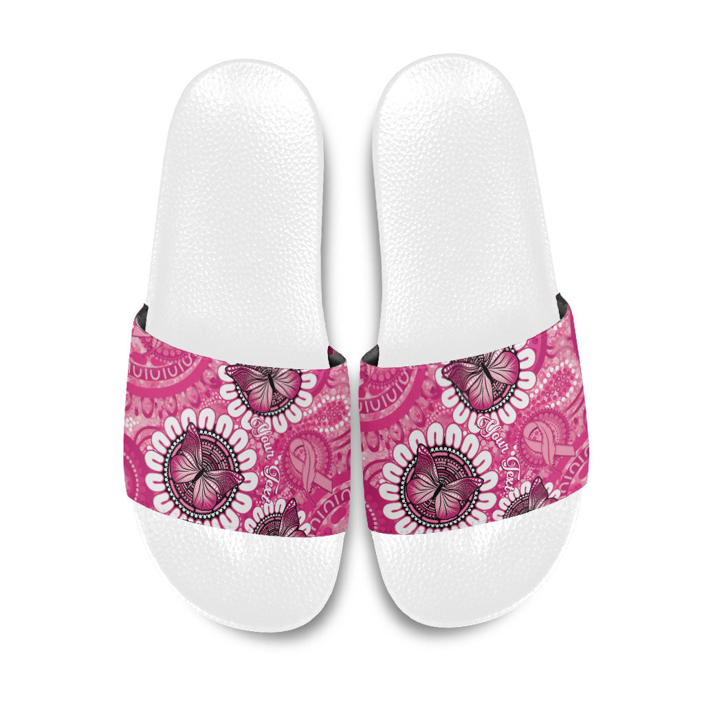 Personalised Australia Indigenous Slide Sandals Breast Cancer Ribbon Think Pink - Pink Version