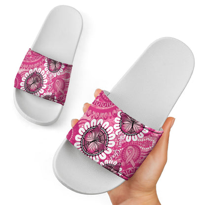 Personalised Australia Indigenous Slide Sandals Breast Cancer Ribbon Think Pink - Pink Version